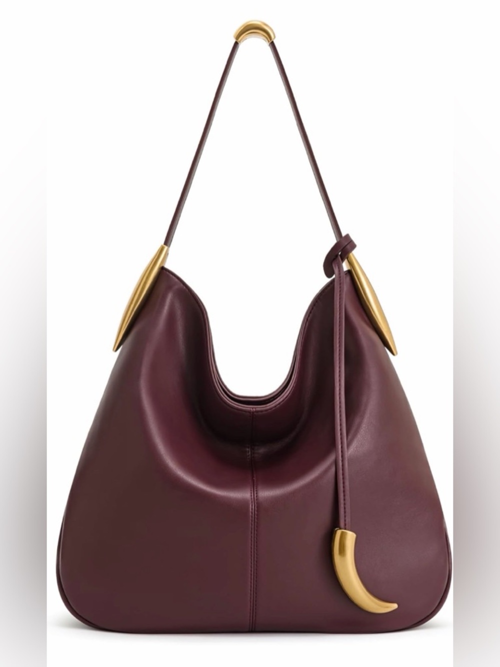 JW PEI Hobo Shoulder Bag in Deep Burgundy with Gold Accents - Picture 2 of 8